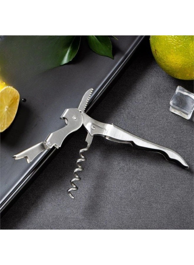 فتاحة زجاج لولبية احترافية للنادلين من الفولاذ المقاوم للصدأ مع قاطع رقائق، فتاحة نادل كلاسيكية مزدوجة المفصلات، مفتاح زجاجات متعدد الاستخدامات للمشروبات، طقم قطعتين لون فضي - Image 2