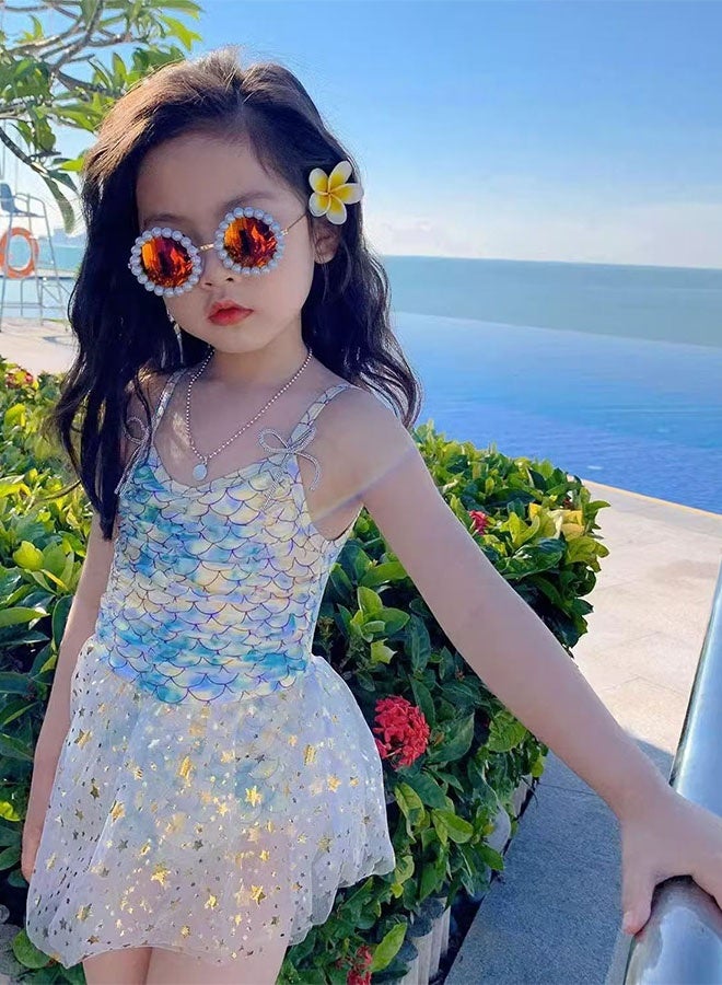 Geustos Girls one-piece swimsuit summer baby swimsuit internet celebrity mermaid swimsuit (size 120 is suitable for girls 35-40 pounds) - Image 1