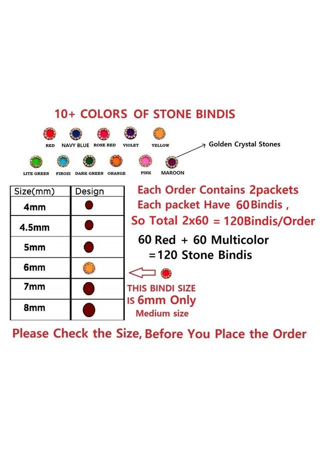 VAMA Designer Maroon Bindi Stone Stickers for Girls Bindhee Kumkum Sindoor Pottu bindhi Multicolor Wedding Stone Bindi for Women (Size 6mm - Pack of 120 Stone Bindis) - Image 2