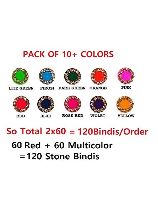 VAMA Designer Maroon Bindi Stone Stickers for Girls Bindhee Kumkum Sindoor Pottu bindhi Multicolor Wedding Stone Bindi for Women (Size 6mm - Pack of 120 Stone Bindis) - Image 3