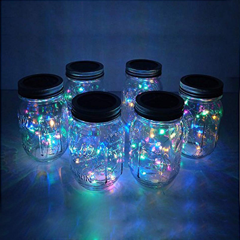Decorman Solar Mason Jar Lid Lights 6 Pack 20 LED Waterproof String Fairy Star Firefly Jar Lids Lights for Patio Garden Yard Lawn Party Wedding Christmas DecorationJars  Hangers Not Included