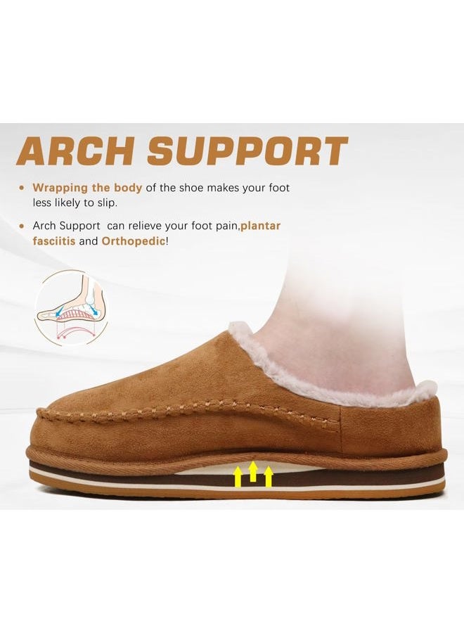 KuaiLu Mens Slippers with Orthopedic Arch Support Suede Faux Fur Fluff Plush Wool-like Warm House Shoes Comfortable Slip-on Bedroom Indoor Outdoor Clogs Slippers for Man Size Khaki 45 - Image 4