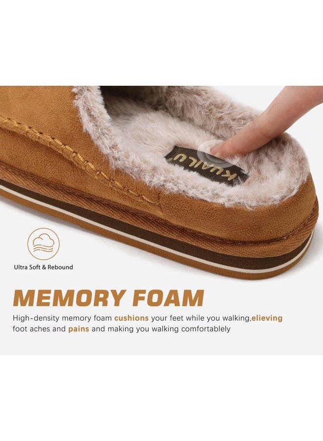 KuaiLu Mens Slippers with Orthopedic Arch Support Suede Faux Fur Fluff Plush Wool-like Warm House Shoes Comfortable Slip-on Bedroom Indoor Outdoor Clogs Slippers for Man Size Khaki 45 - Image 3