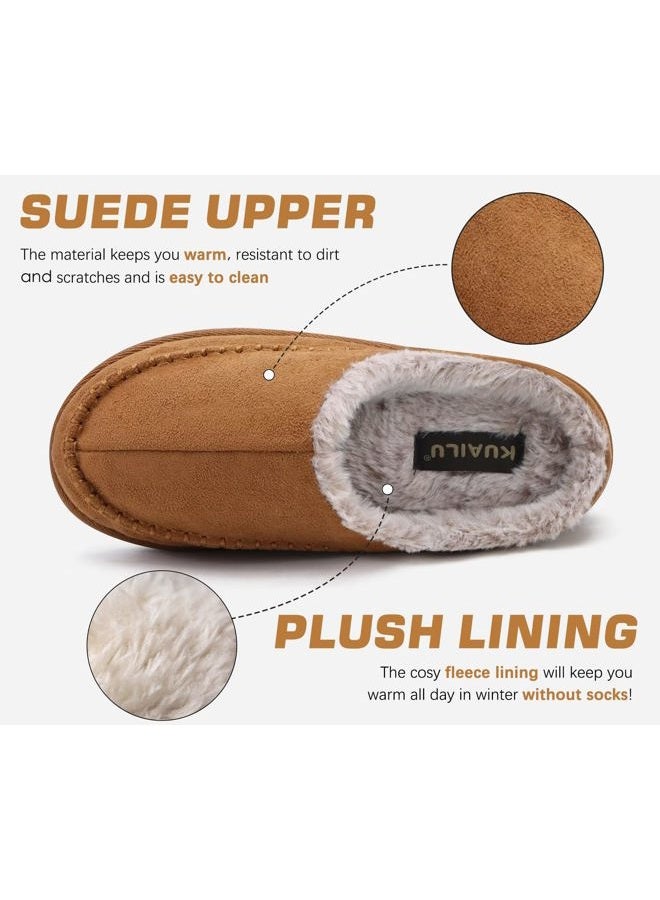KuaiLu Mens Slippers with Orthopedic Arch Support Suede Faux Fur Fluff Plush Wool-like Warm House Shoes Comfortable Slip-on Bedroom Indoor Outdoor Clogs Slippers for Man Size Khaki 45 - Image 5