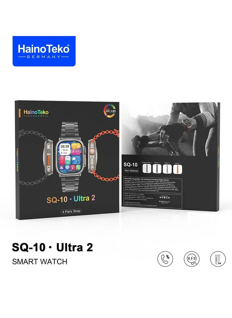 Haino Teko - SQ10 Ultra 2 AMOLED Display Smart Watch for Gents and Boys – 4 Pair Straps & Wireless Charger Included – Sleek Silver Design, Advanced Fitness & Health Features - Image 1