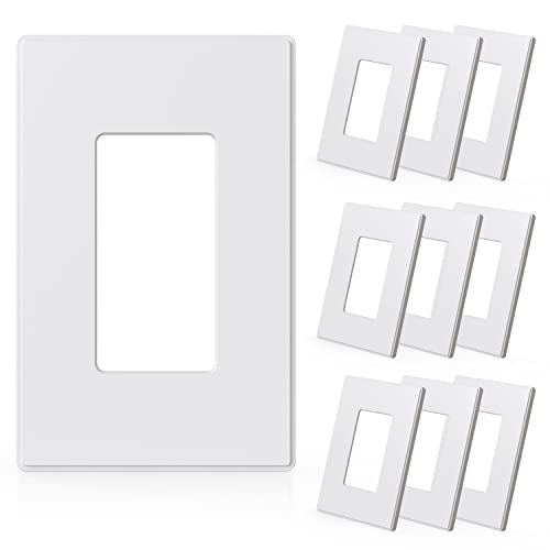 ELEGRP 1-Gang Screwless Decorative Wall Plates, Mid-Size Unbreakable Thermoplastic Faceplate Cover for Decorator Receptacle Outlet Switch, UL Listed (10 Pack, Matte White) - Image 1