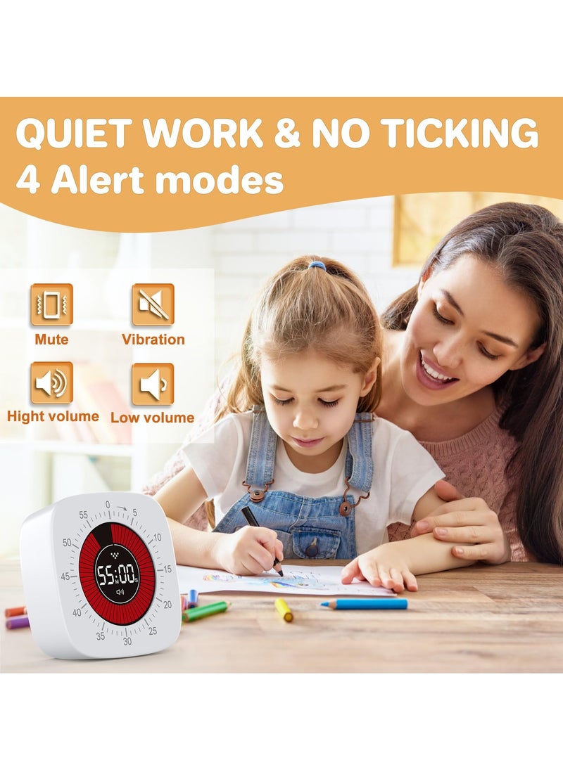 Rechargeable Visual Timer for Kids and Adults, 60-Minute Silent Countdown Timer with 4 Alarm Modes for Classroom, Cooking, and ADHD Support  - Image 4