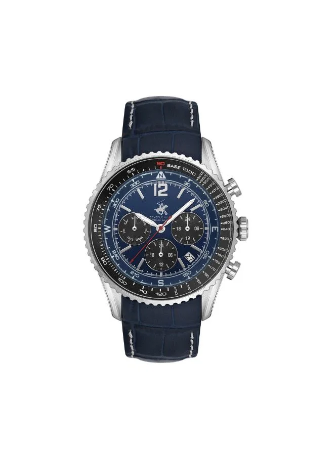 BEVERLY HILLS POLO CLUB BEVERLY HILLS POLO CLUB BP3723X.399 Men's Multi Function Display Watch & Leather Strap Dark Blue