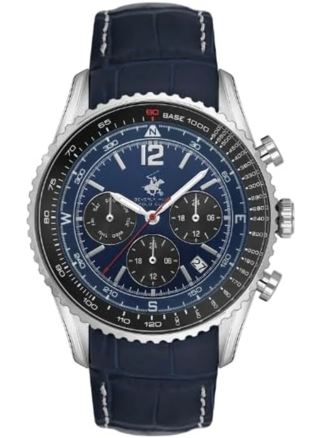 BEVERLY HILLS POLO CLUB BEVERLY HILLS POLO CLUB BP3723X.399 Men Multi Function Display Watch & Leather Strap Dark Blue