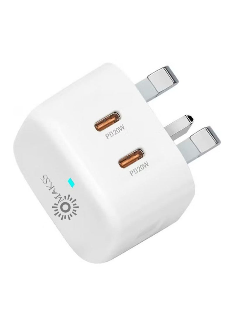 OMAKSS 40W IPhone15 Dual Port Fast Charger USB C Wall Charger Plug Power Adapter UK Charging for iPhone 14/13/13 Mini/13 Pro/13 Pro Max /12/12 Mini/12 Pro/12 Pro Max/11/11 Pro/iPad Mini - Image 1