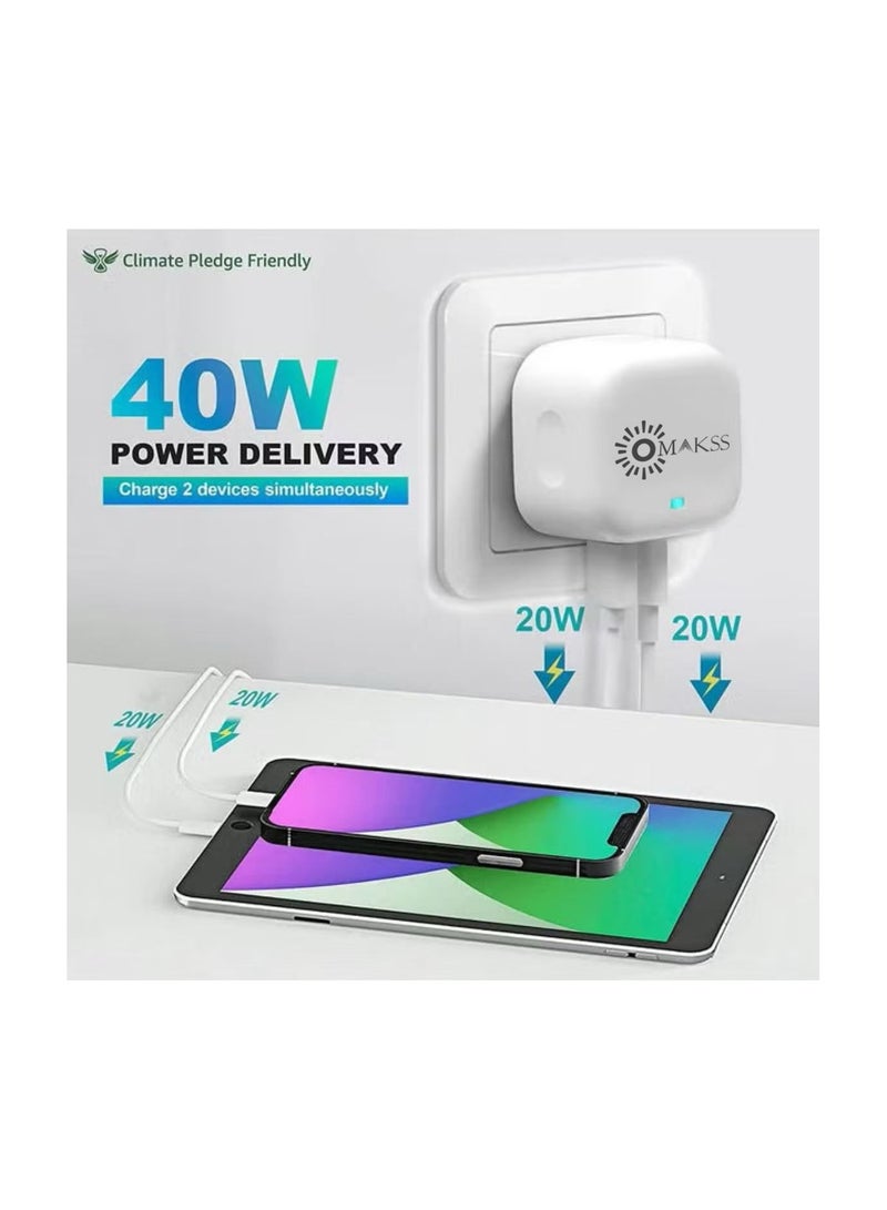 OMAKSS 40W IPhone15 Dual Port Fast Charger USB C Wall Charger Plug Power Adapter UK Charging for iPhone 14/13/13 Mini/13 Pro/13 Pro Max /12/12 Mini/12 Pro/12 Pro Max/11/11 Pro/iPad Mini - Image 3