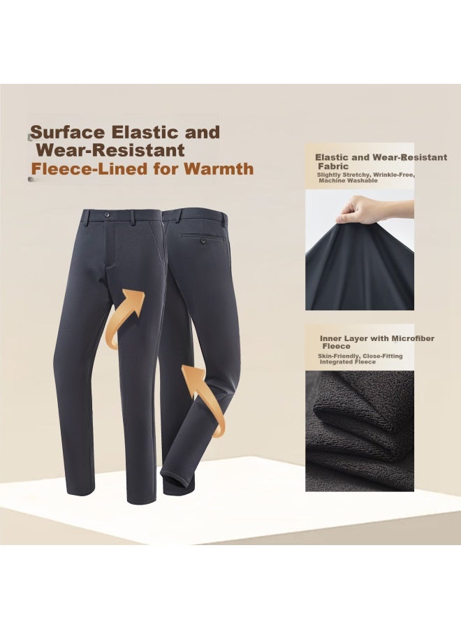 Hodo Men's Casual Pants Autumn Winter Stretch Thick Warm Straight-leg Trousers S1 Black - Image 3