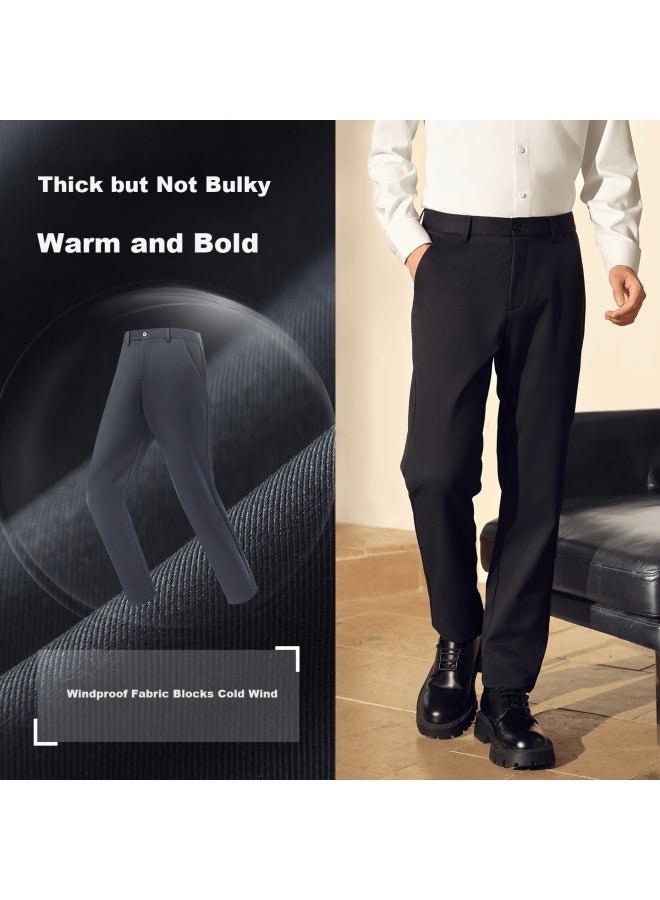 Hodo Men's Casual Pants Autumn Winter Stretch Thick Warm Straight-leg Trousers S1 Black - Image 2