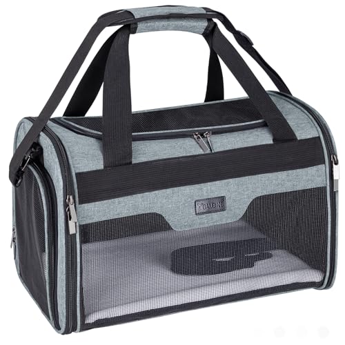 BALEINE Cat Carrier Puppy Dog Carrier for Small Medium Pets Up to 15 Lbs SoftSided Dog Travel Bag with Safety Zippers Collapsible Pet Carrying Case Gray L 17x11x11 - Image 1
