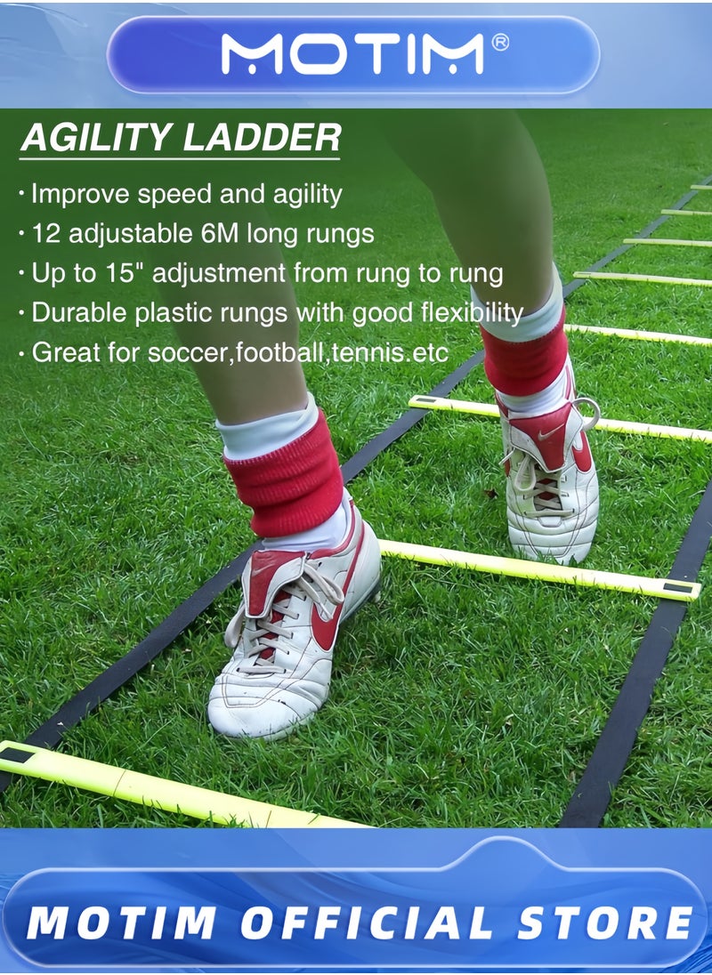 Motim Speed Agility Training Set with 6M Agility Ladder & 6 Disc Cones & 4 Matal Stakes & Running Parachute & Carry Bag for Football & Hockey Training Athletes  - Image 4