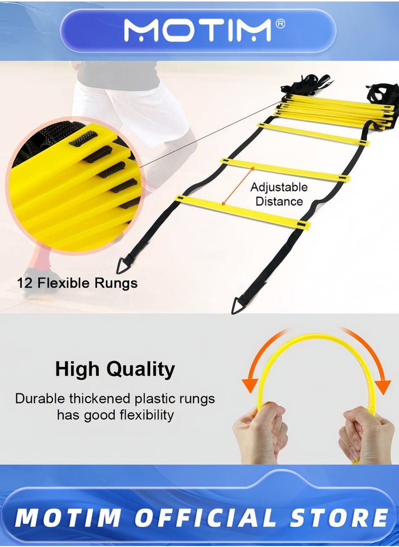 Motim Speed Agility Training Set with 6M Agility Ladder & 6 Disc Cones & 4 Matal Stakes & Running Parachute & Carry Bag for Football & Hockey Training Athletes  - Image 2