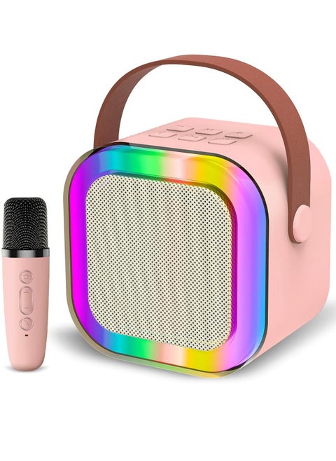 Mini Karaoke Machine,Wireless Karaoke Microphone,Portable Bluetooth Speaker with Microphone and LED Lights for Adults & Kids,4 connection methods,for Party,Meeting,Speech,Camping (Pink)