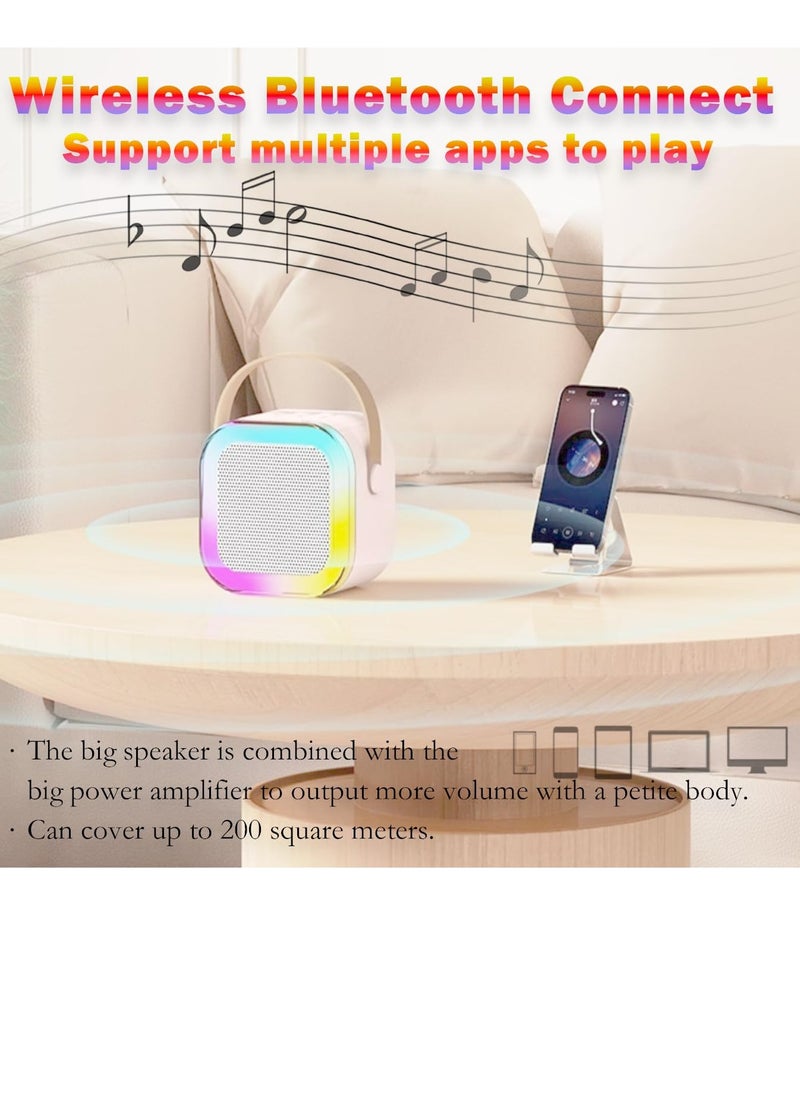 Mini Karaoke Machine,Wireless Karaoke Microphone,Portable Bluetooth Speaker with Microphone and LED Lights for Adults & Kids,4 connection methods,for Party,Meeting,Speech,Camping (Pink)