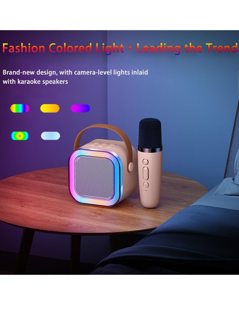 Mini Karaoke Machine,Wireless Karaoke Microphone,Portable Bluetooth Speaker with Microphone and LED Lights for Adults & Kids,4 connection methods,for Party,Meeting,Speech,Camping (Pink)