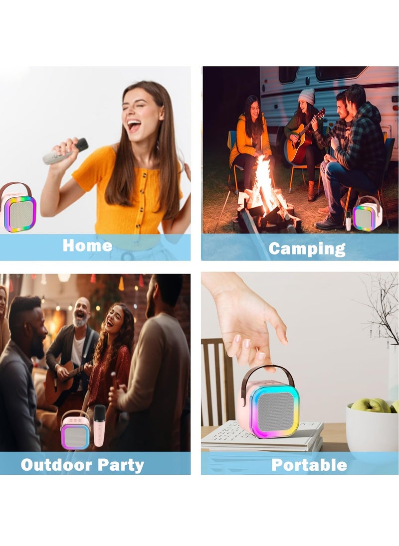 Mini Karaoke Machine,Wireless Karaoke Microphone,Portable Bluetooth Speaker with Microphone and LED Lights for Adults & Kids,4 connection methods,for Party,Meeting,Speech,Camping (Pink)
