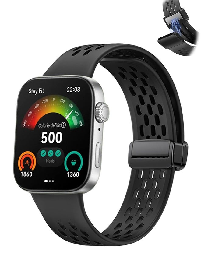 Magnetic Band Compatible with Huawei Watch Fit 3/4/4pro, New Breathable Silicone Magnetic Sport Strap, Soft Silicone Replacement Wristband Magnetic Strap for Huawei Watch Fit 4/4pro/3 Women Men (Black) - Image 1