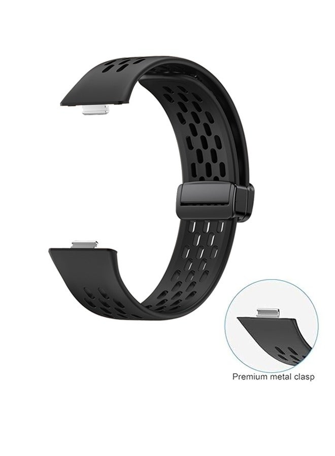 Magnetic Band Compatible with Huawei Watch Fit 3/4/4pro, New Breathable Silicone Magnetic Sport Strap, Soft Silicone Replacement Wristband Magnetic Strap for Huawei Watch Fit 4/4pro/3 Women Men (Black) - Image 4