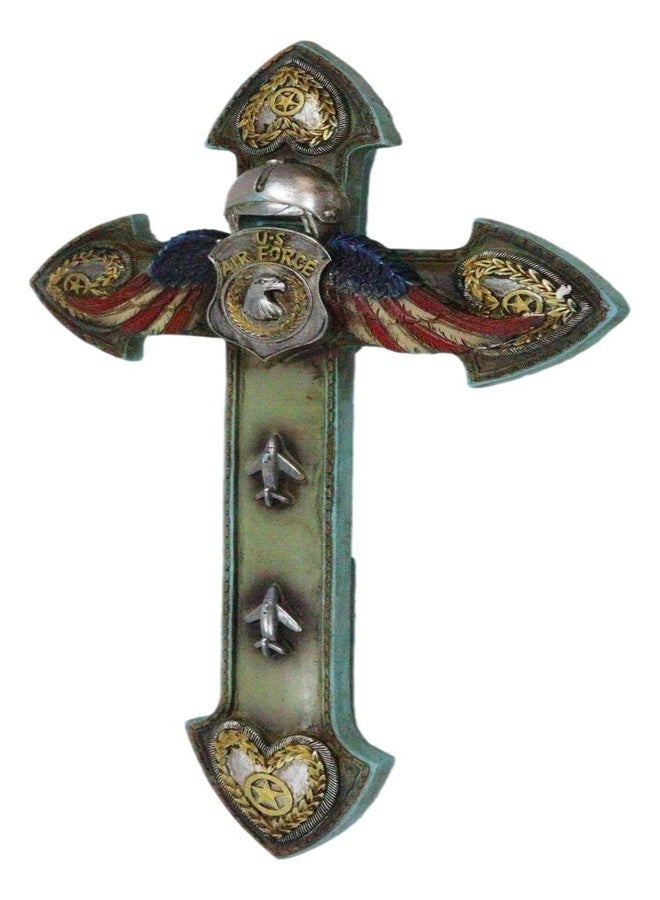 إيبروس جيفت هدية إيبروس، شعار نسر أصلع ريفي غربي أمريكي، سلاح الجو الأمريكي، شارة عسكرية وطنية، مع أجنحة علم الولايات المتحدة وقلوب ذهبية، لوحة جدارية تذكارية خضراء بتصميم صليب، منحوتة معلقة - Image 4
