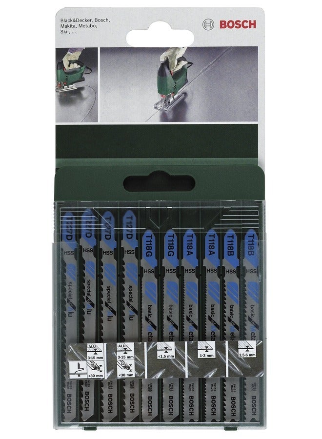 BOSCH Diy 10 Pieces Jigsaw Blade Set Metal for Sawing in Metal