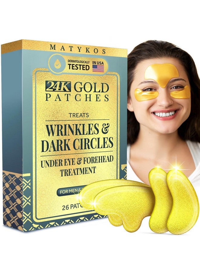 Matykos Forehead and Under Eye Wrinkle Patches for Face - Collagen, Hyaluronic Acid and Vitamin A Skin Pads - Forehead Line Remover Wrinkle Eye Patch Set - 26 Golden Sachets - Image 1