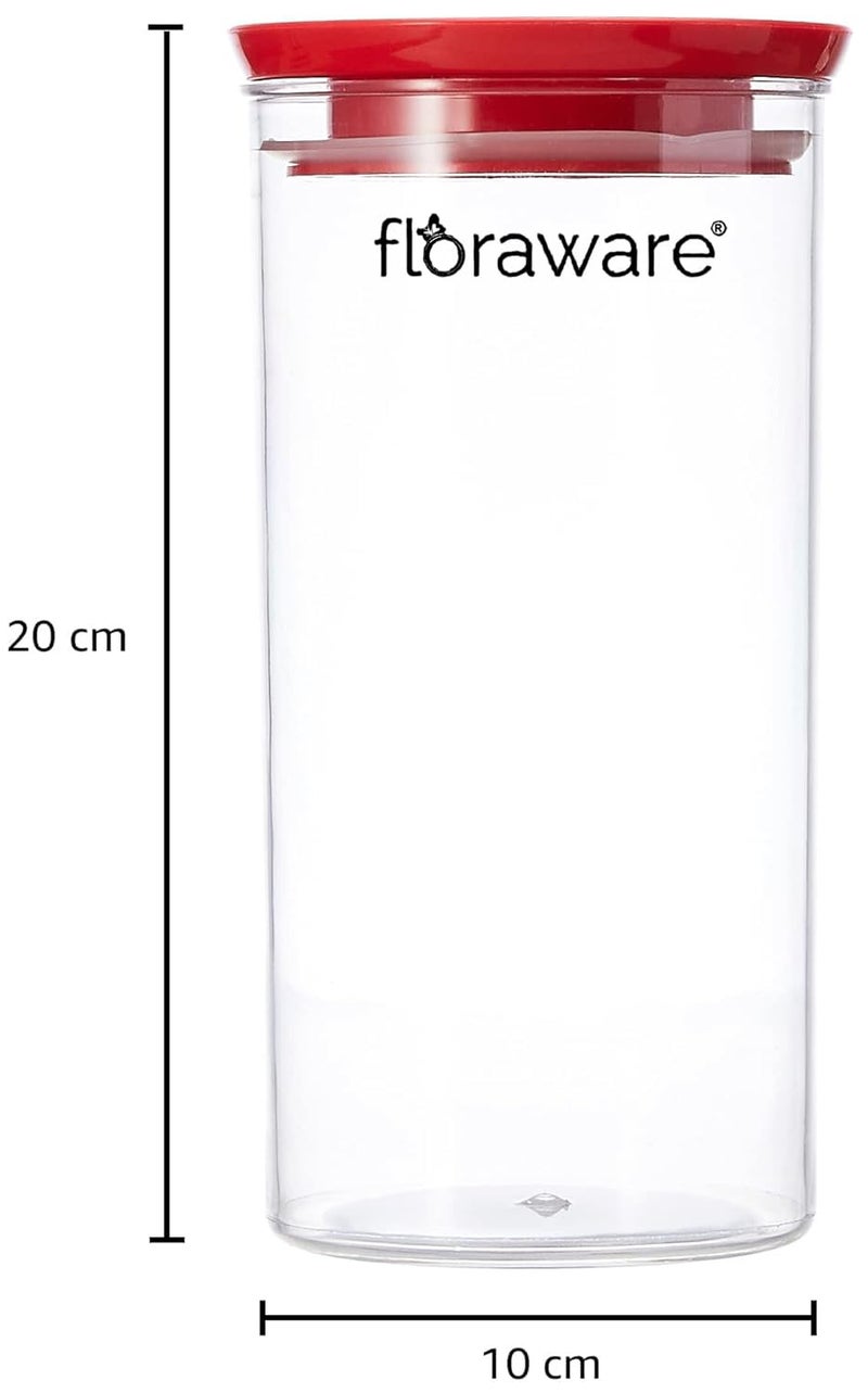 Floraware Plastic Air Tight BPA Free Stackable Round Push Multipurpose Containers For Kitchen Organizer 1400ml for Rice Dal Flour Snacks Cereals Pack of 2 Red - Image 5