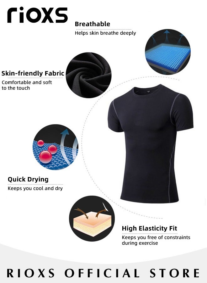 RIOXS Men's Basic Slim Fit Short Sleeve T-Shirt, Stretch Round Neck Workout Tops, Lightweight Breathable Sports T-Shirt, Suitable for Fitness, Athletic Training and Daily Wear  - Image 4
