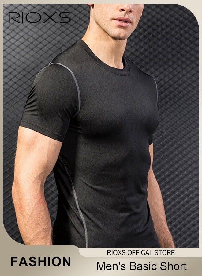 RIOXS Men's Basic Slim Fit Short Sleeve T-Shirt, Stretch Round Neck Workout Tops, Lightweight Breathable Sports T-Shirt, Suitable for Fitness, Athletic Training and Daily Wear  - Image 1