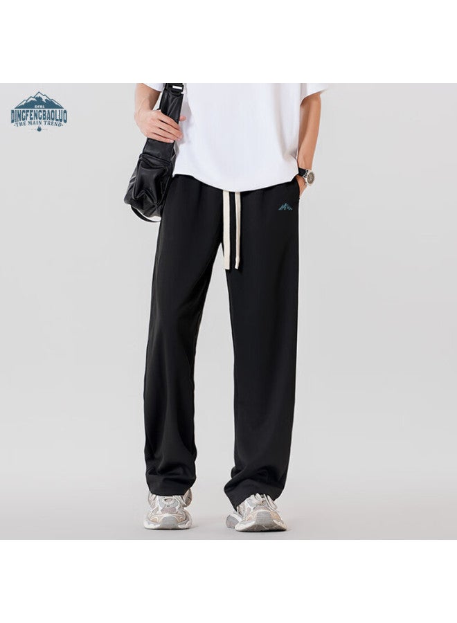 Dingfengbaoluo Men's Casual Pants Spring Trendy Brand Printed Loose Wide-leg Straight Sports Trousers Ddf22 Black 3XL - Image 3