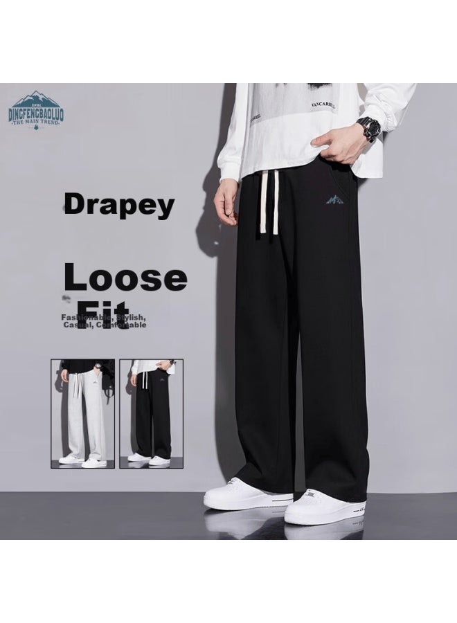 Dingfengbaoluo Men's Casual Pants Spring Trendy Brand Printed Loose Wide-leg Straight Sports Trousers Ddf22 Black 3XL - Image 1