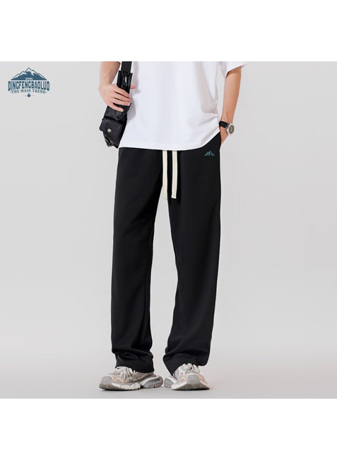 Dingfengbaoluo Men's Casual Pants Spring Trendy Brand Printed Loose Wide-leg Straight Sports Trousers Ddf22 Black 3XL - Image 4
