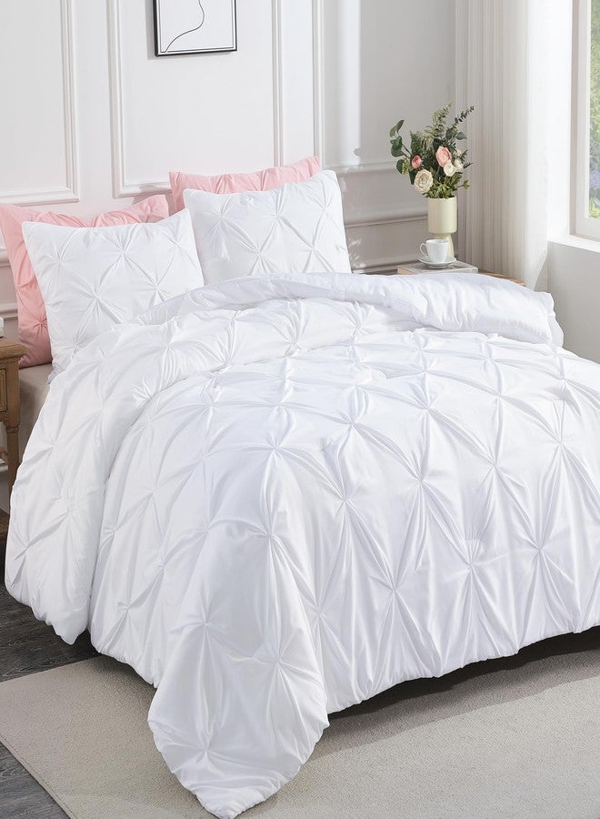 Andency White Queen Comforter Set(90x90Inch), 3 Pieces Cute Pinch Pleat Bedding Comforters & Sets for Queen Bed, Soft Lightweight Fluffy Down Alternative All Season Bed Set - Image 1
