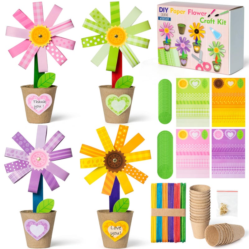 WATINC Foldable Flower Paper Pot Craft Kits Make Your Mothers Day Standing Flowers Gift Crafts Decorations Fun Spring DIY Decor Home School Classroom Art Activities for Mom 24Pcs - Image 2