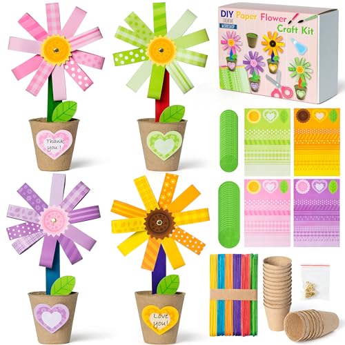 WATINC Foldable Flower Paper Pot Craft Kits Make Your Mothers Day Standing Flowers Gift Crafts Decorations Fun Spring DIY Decor Home School Classroom Art Activities for Mom 24Pcs - Image 1