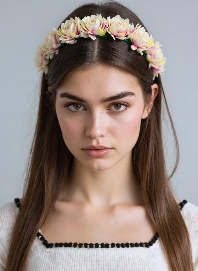 OMID, Luxury Artificial Flower Cluster Headband – Elegant Handmade Floral Crown for Kids/Women & Girls (Cream Pink) - Image 2