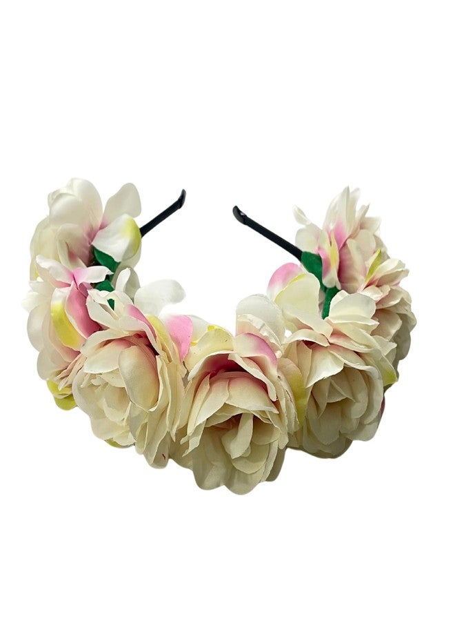 OMID, Luxury Artificial Flower Cluster Headband – Elegant Handmade Floral Crown for Kids/Women & Girls (Cream Pink) - Image 1