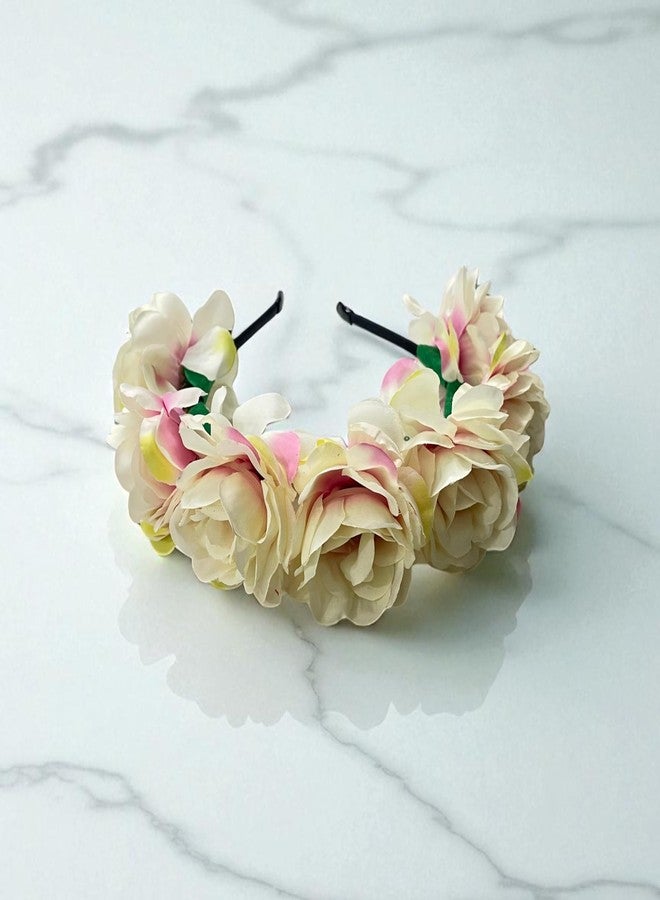 OMID, Luxury Artificial Flower Cluster Headband – Elegant Handmade Floral Crown for Kids/Women & Girls (Cream Pink) - Image 3