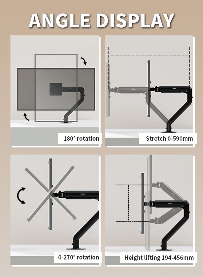 Monitor Mount Adjustable Single Arm Stand, Air Pressure Drive Spring Monitor Arm Stand for Desk, Full Motion Swivel for 15 to 32 Inch Computer - Image 3