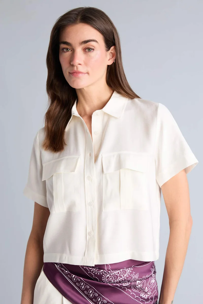 ديفاكتو Crop Shirt Collar Sensual Short Sleeve Shirt