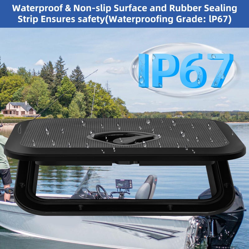 CLLOMAGY Marine Boat Hatch Deck Cover Lid,Marine Deck Access Hatch & Lid,10.63â€ X 14.76â€ Black Rectangle Boat Access Door for Bass/John/Fishing/Skiff/Sailboat/Yacht,Waterproof Cover Easy to Install,2PCS - Image 4