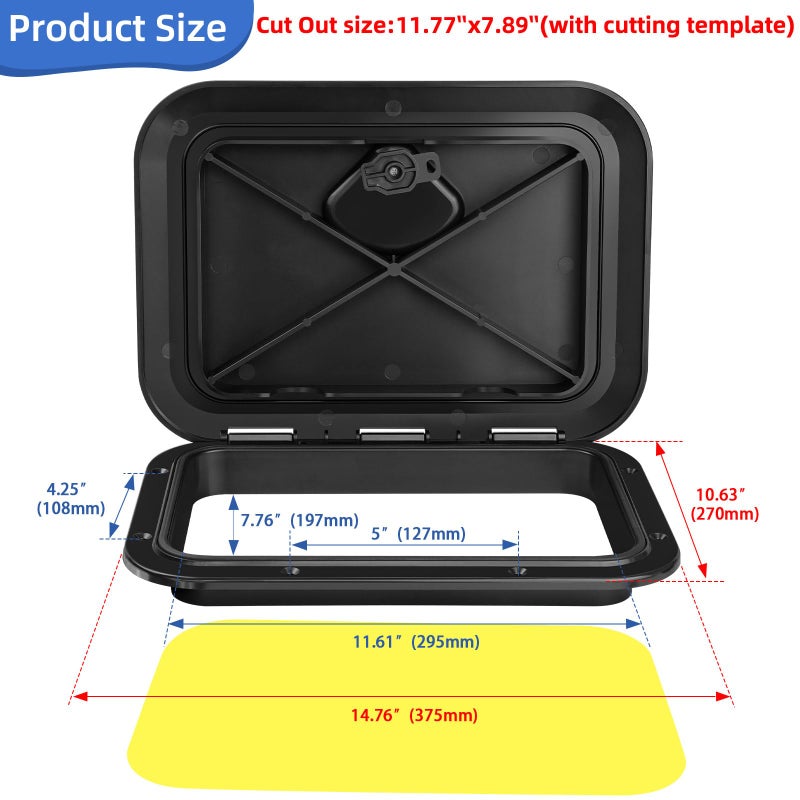 CLLOMAGY Marine Boat Hatch Deck Cover Lid,Marine Deck Access Hatch & Lid,10.63â€ X 14.76â€ Black Rectangle Boat Access Door for Bass/John/Fishing/Skiff/Sailboat/Yacht,Waterproof Cover Easy to Install,2PCS - Image 2