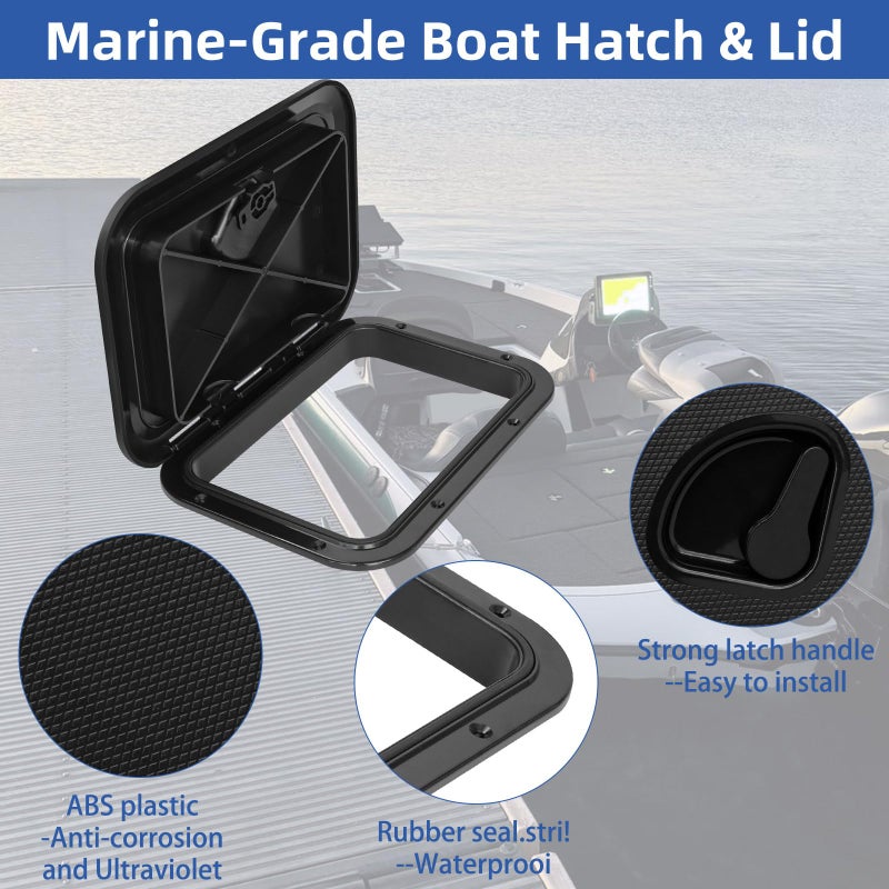 CLLOMAGY Marine Boat Hatch Deck Cover Lid,Marine Deck Access Hatch & Lid,10.63â€ X 14.76â€ Black Rectangle Boat Access Door for Bass/John/Fishing/Skiff/Sailboat/Yacht,Waterproof Cover Easy to Install,2PCS - Image 5