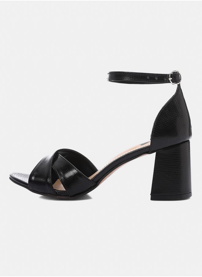 XO Style Women's Black Mid-Heel Sandal with Ankle Strap - Elegant and Comfortable Design  - Image 4
