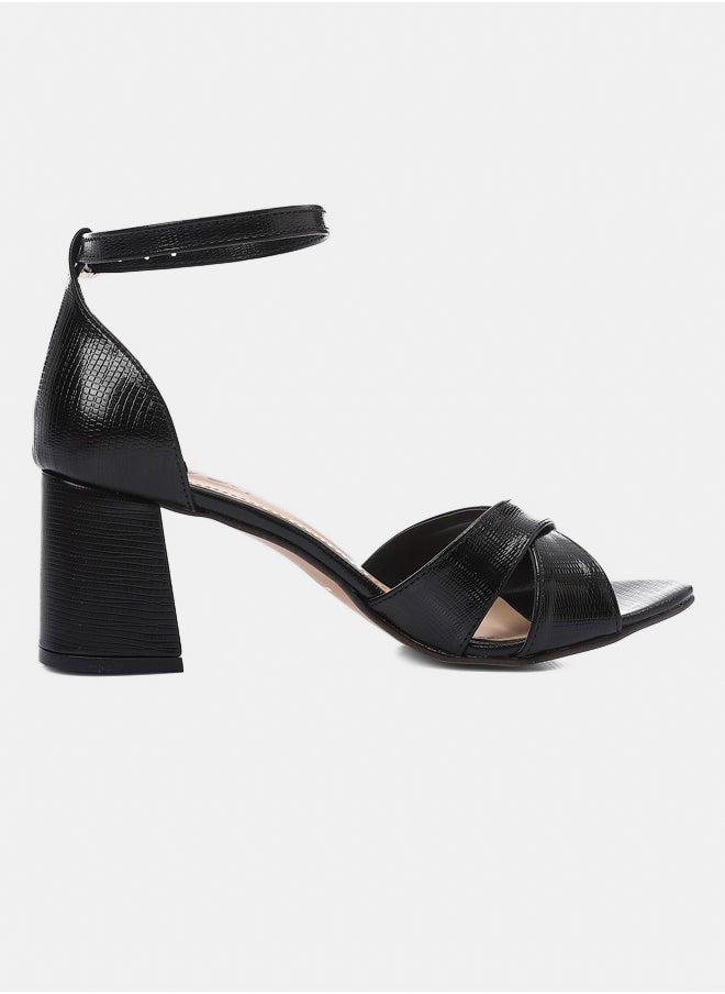XO Style Women's Black Mid-Heel Sandal with Ankle Strap - Elegant and Comfortable Design  - Image 2