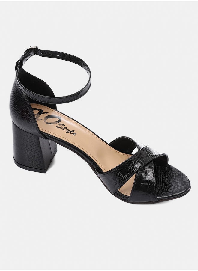 XO Style Women's Black Mid-Heel Sandal with Ankle Strap - Elegant and Comfortable Design  - Image 1