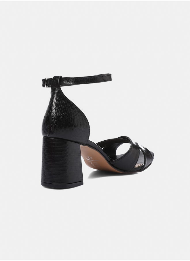 XO Style Women's Black Mid-Heel Sandal with Ankle Strap - Elegant and Comfortable Design  - Image 3